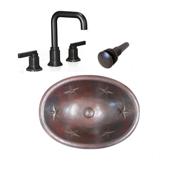 SimplyCopper 19" Oval Copper Bath Sink Stars Design With Goose Neck
